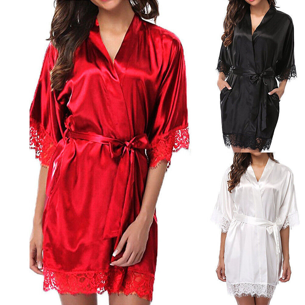 UK Satin Robe Wedding Bride Bridesmaid Kimono Dressing Gown Sleepwear