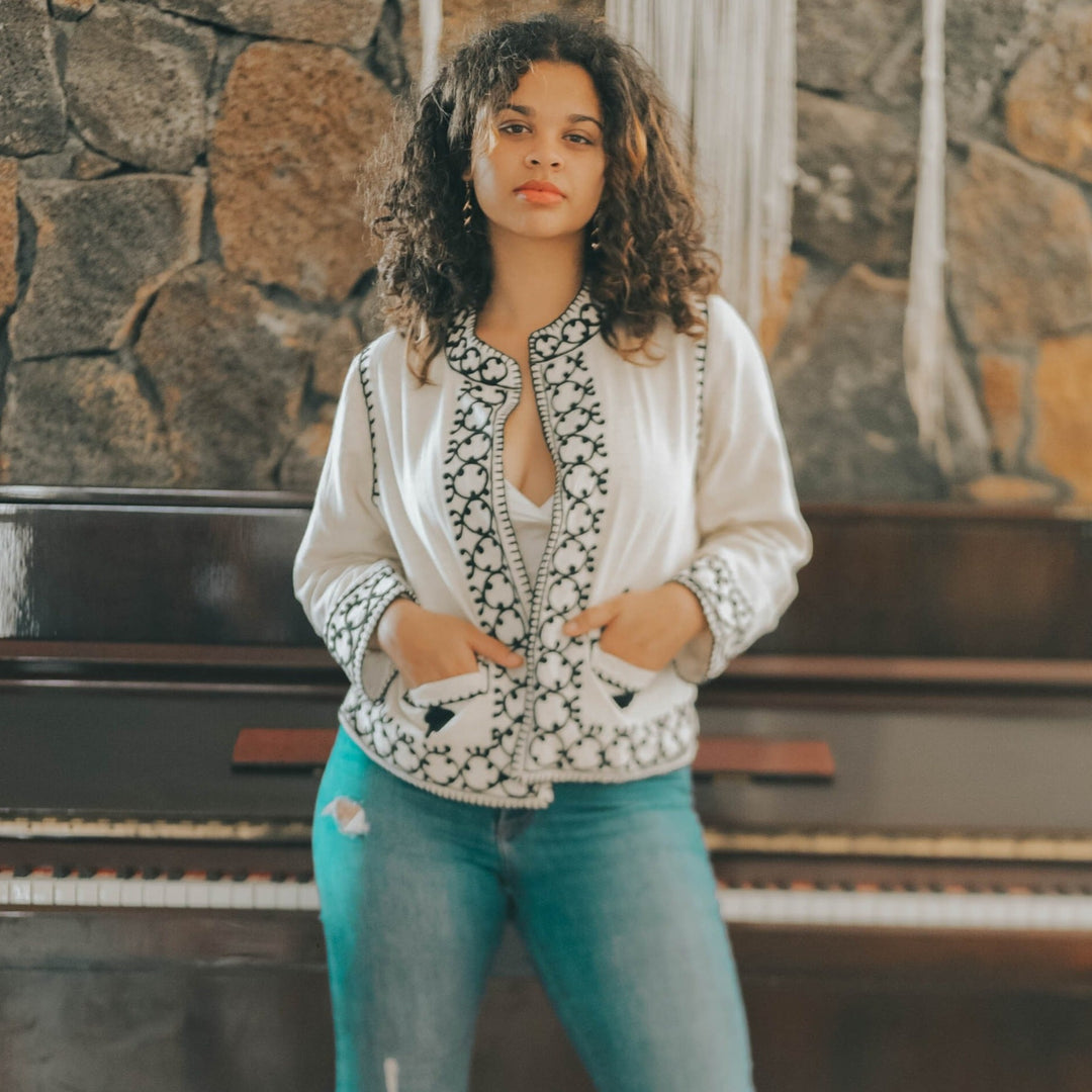 Tranquil Oasis Artisan-Crafted Embroidered Blazer - Breathing Soul