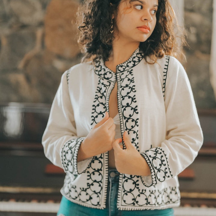 Tranquil Oasis Artisan-Crafted Embroidered Blazer - Breathing Soul