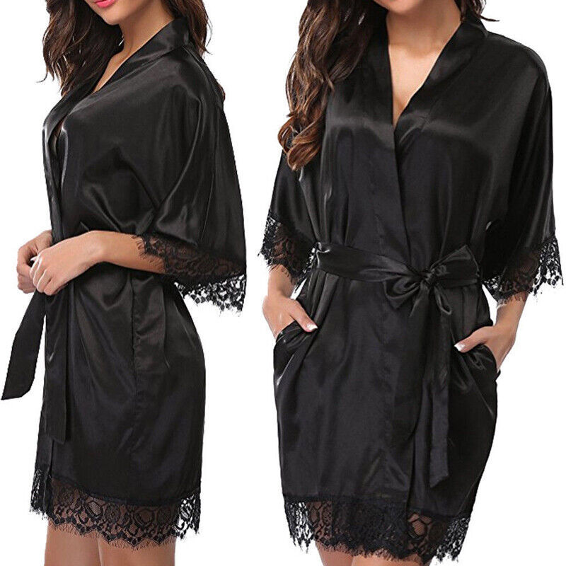 UK Satin Robe Wedding Bride Bridesmaid Kimono Dressing Gown Sleepwear