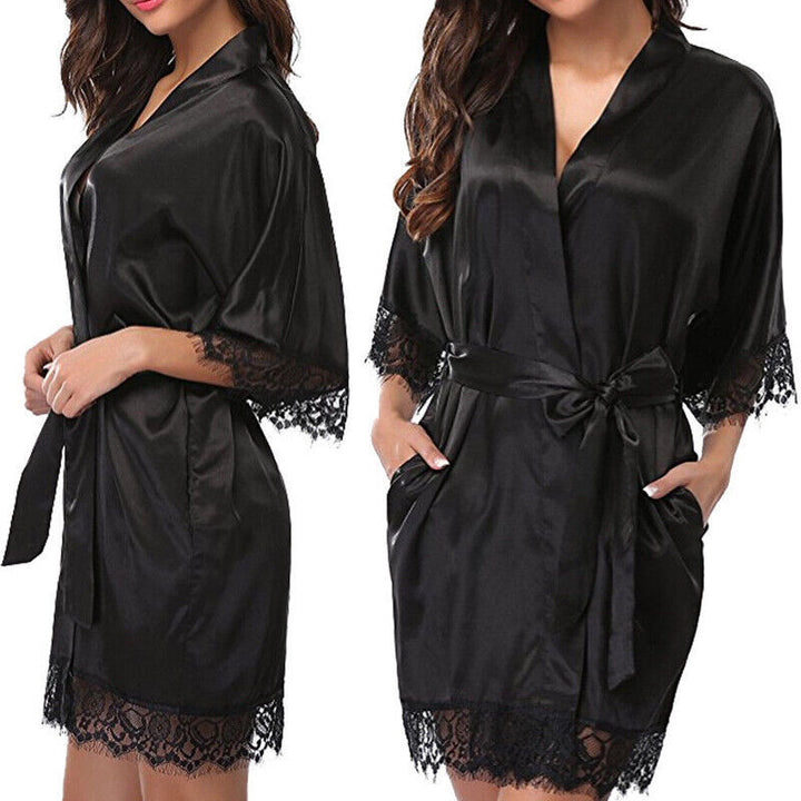 UK Satin Robe Wedding Bride Bridesmaid Kimono Dressing Gown Sleepwear