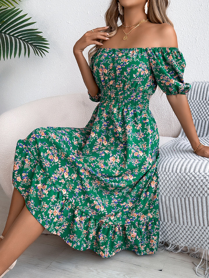 Elegant Floral Print Square Collar Ruffle Summer Dress for Women