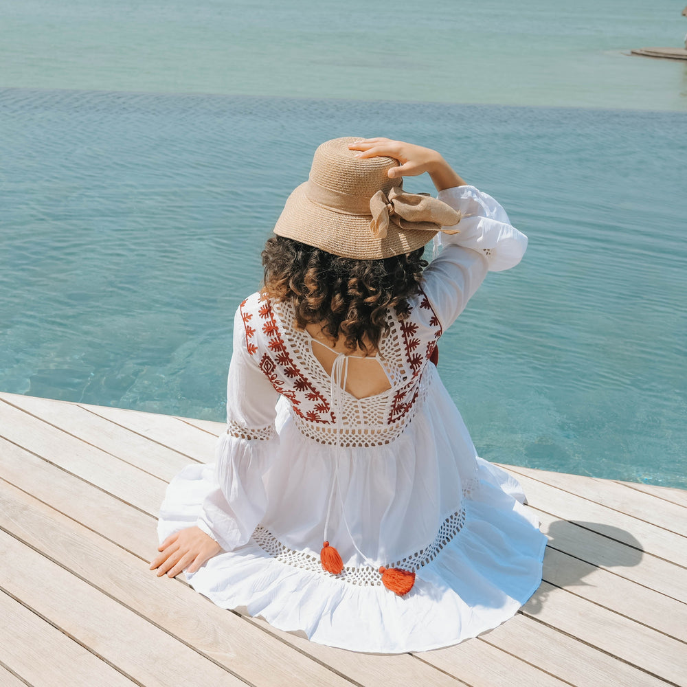 Peaceful Paradise Embroidered Blossom Cotton Dress - Breathing Soul