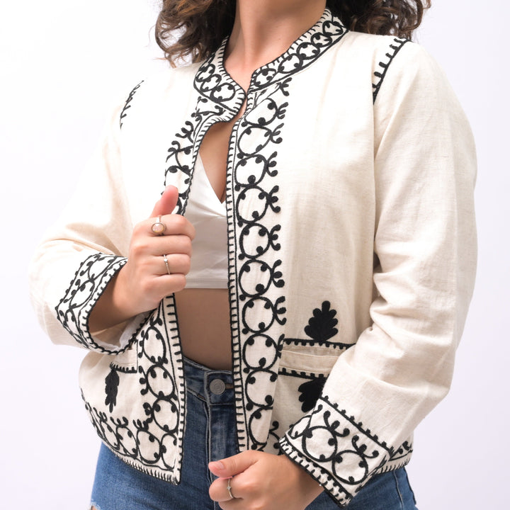 Tranquil Oasis Artisan-Crafted Embroidered Blazer - Breathing Soul