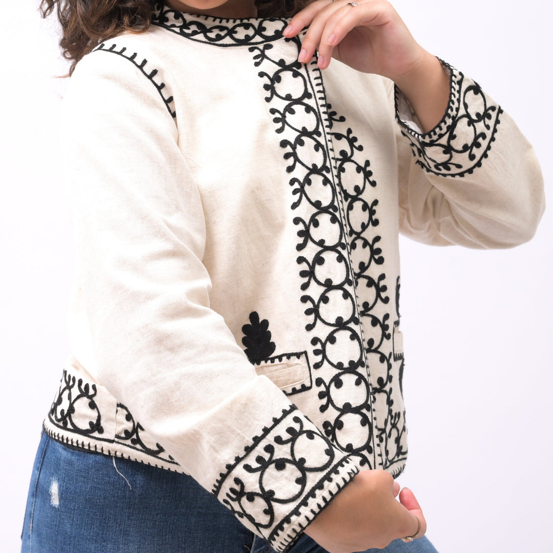 Tranquil Oasis Artisan-Crafted Embroidered Blazer - Breathing Soul