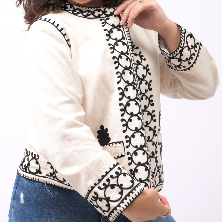Tranquil Oasis Artisan-Crafted Embroidered Blazer - Breathing Soul