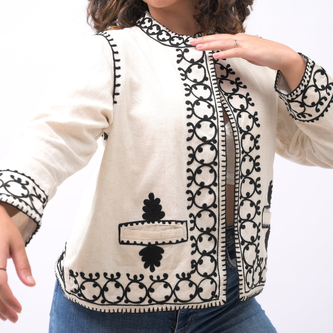 Tranquil Oasis Artisan-Crafted Embroidered Blazer - Breathing Soul