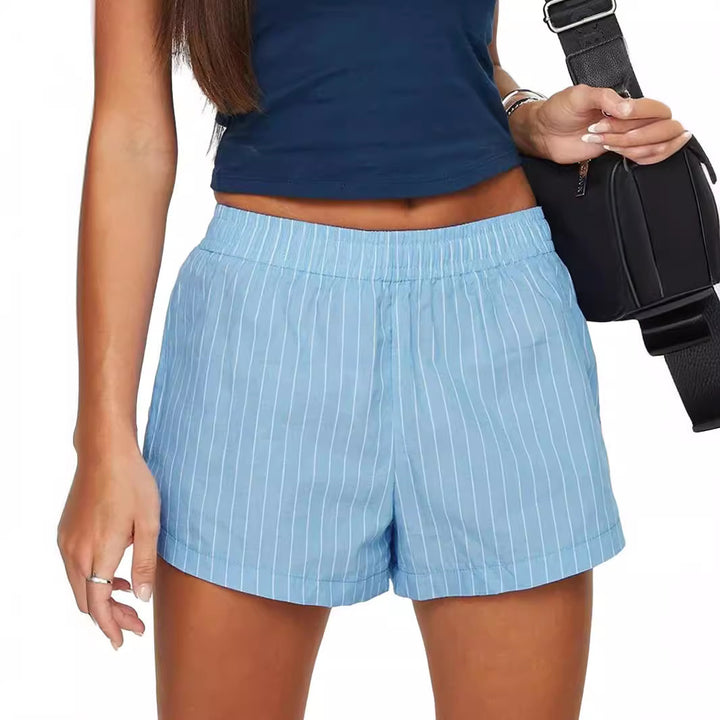 Fashion Loose Pockets Striped Shorts Women's Clothing