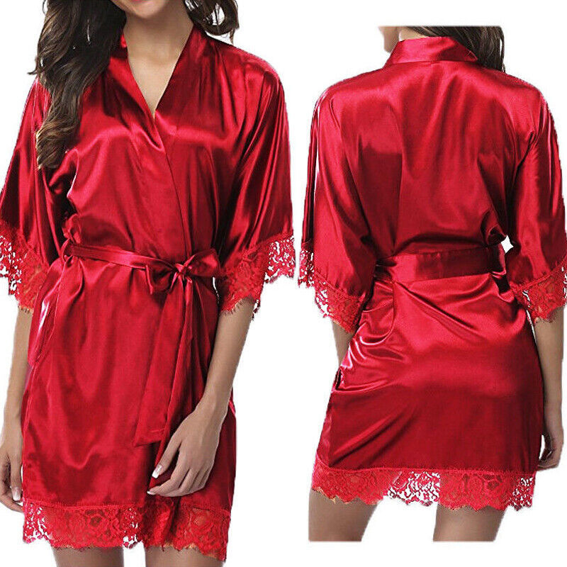 UK Satin Robe Wedding Bride Bridesmaid Kimono Dressing Gown Sleepwear