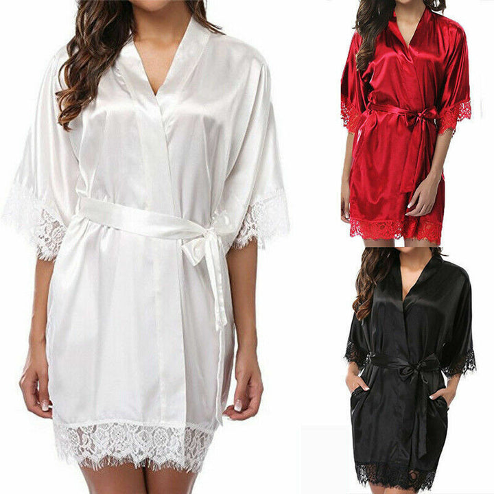 UK Satin Robe Wedding Bride Bridesmaid Kimono Dressing Gown Sleepwear